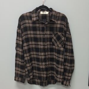 NWT Realtakai Plaid Button Down Shirt Brown and Tan. Size Large
